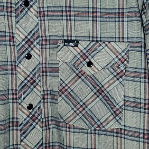 Men’s Wrangler Wrancher Pearl Snap Long Sleeve Gray Plaid Flannel Shirt Sz M - Picture 3 of 7
